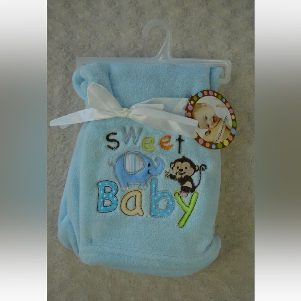 Northpoint Sweet Baby Blanket Blue Elephant Monkey Brown Green Plush Lovey